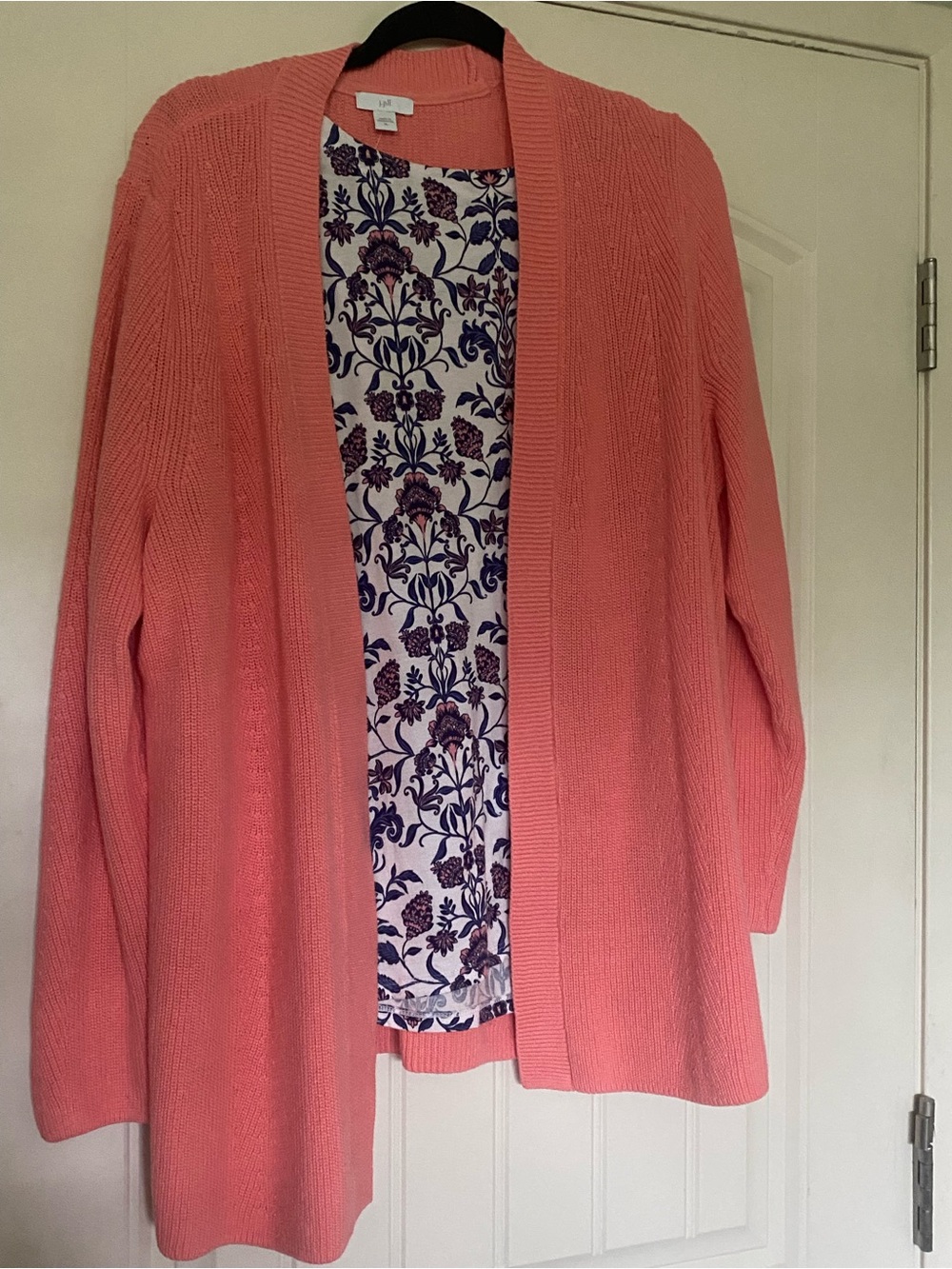 J. Jill Coral Open-Front Knit Cardigan